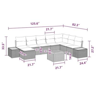 Tuinbankenset met kussen 9 pcs Zwart Poly riet