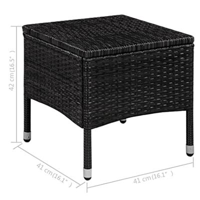 Tuinstoel en kruk met kussens poly rattan zwart