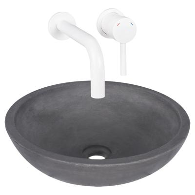 Differnz Ravano fonteinset beton donkergrijs inbouw muurkraan warm/koud mat wit