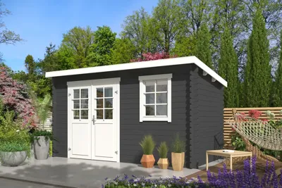 Outdoor Life Amira Blokhut 380x175 cm 28 mm vuren Carbon Grey-Wit gecoat- Lessenaarsdak- - Outdoor Life Outdoor Life Amira Blokhut 380x175 cm 28 mm vuren Carbon Grey-Wit gecoat- Lessenaarsdak- - Outdoor Life