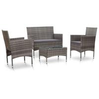 VidaXL 4-delige loungeset met kussens poly rattan grijs - thumbnail