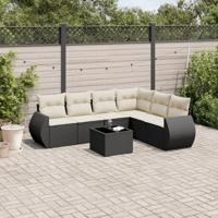 7-delige Loungeset met kussens poly rattan zwart - thumbnail