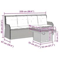 3-delige Loungeset met kussens poly rattan beige - thumbnail