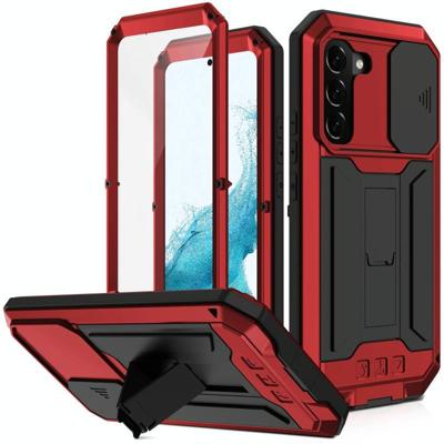 Voor Samsung Galaxy S22 5G R-Just Sliding Camera Metal + Siliconen Houder Phone Case