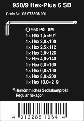 Wera 950 PKL/9 BM N SB Stifsleutelset, metrisch, BlackLaser, 9-delig - 1 stuk(s) - 05073596001