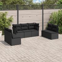 7-delige Loungeset met kussens poly rattan zwart - thumbnail