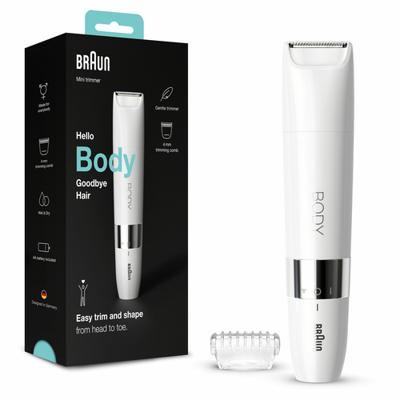Braun Body Mini BS1000 elektrische lichaamstrimmer voor mannen en vrouwen - nat en droog - multifunctioneel - wit