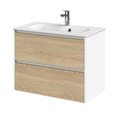 Tiger Reverse Meubelset 80 cm met 2 lades Naturel eik - Mat wit incl Oval wastafel Mat wit - 800311