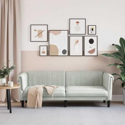 Driezitsbank fluweel lichtgrijs