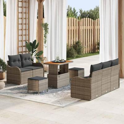 Tuinbankenset met kussen 8 pcs Grijs poly rattan