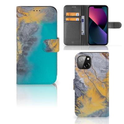 Apple iPhone 13 | Bookcase | Marble Blue Gold Apple iPhone 13 | Bookcase | Marble Blue Gold