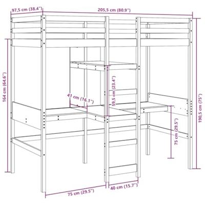 Hoogslaper met bureau en schappen grenenhout wasbruin 90x200cm