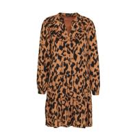 Smashed Lemon trapeze jurk met all over print en ruches bruin/zwart - thumbnail