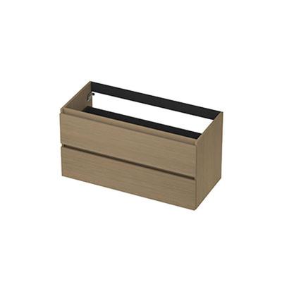 INK - Onderkast 2 Laden Greeploos met Houten Keerlijst - 1000x450x520 Mm - Olijf Eiken