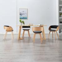 Eetkamerstoelen 4 st gebogen hout en kunstleer zwart - thumbnail