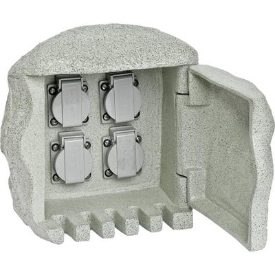 EVN 230418 Buitenstopcontact 4-voudig Granietgrijs (mat) Steenlook