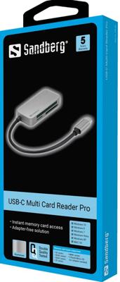 Sandberg 136-38 geheugenkaartlezer USB 3.2 Gen 1 (3.1 Gen 1) Type-C Zwart