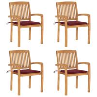 Tuinstoelen stapelbaar 4 st met kussens massief teakhout - thumbnail