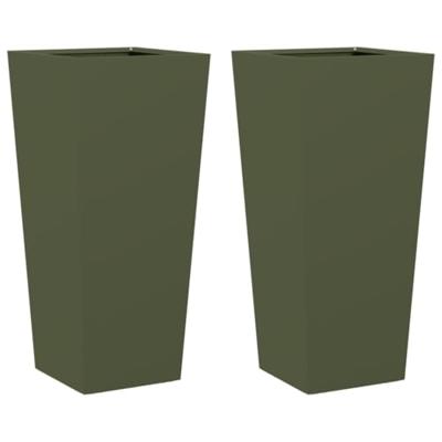 VidaXL Plantenbakken 2 st 35x35x75 cm staal olijfgroen