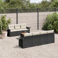 8-delige Loungeset met kussens poly rattan zwart - thumbnail