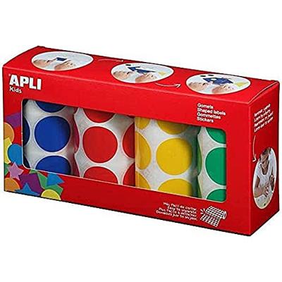 Apli Kids stickers XL cirkels, diameter 33 mm, doos met 4 rollen in 4 kleuren Apli Kids stickers XL cirkels, diameter 33 mm, doos met 4 rollen in 4 kleuren