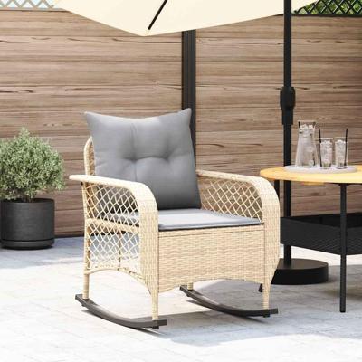 Tuinschommelstoel met kussens poly rattan beige Tuinschommelstoel met kussens poly rattan beige