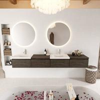 MONDIAZ BUKLA 240cm badmeubel met module 60 rechts kleur Dark Brown met 4 lades. Wastafel CLOUD dubbel 2 kraangaten kleur Talc. - thumbnail