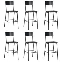 Barstoelen 6 st massief multiplex staal zwart - thumbnail