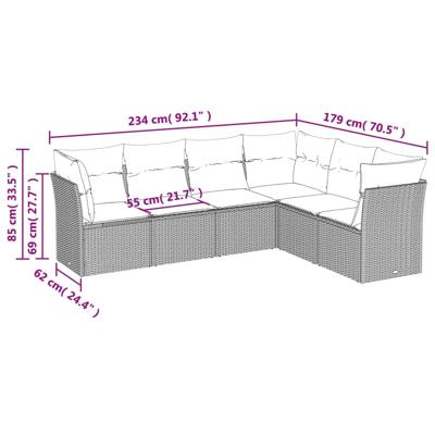 7-delige Loungeset met kussens poly rattan grijs - thumbnail