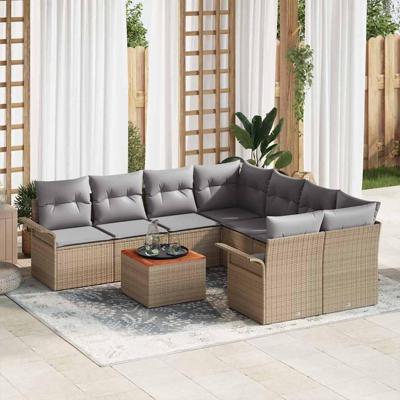 Tuinbankenset met kussen 9 pcs Beige poly rattan