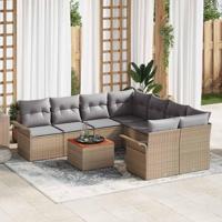Tuinbankenset met kussen 9 pcs Beige poly rattan - thumbnail