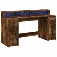 Bureau met LED-verlichting 160x55x91 cm hout gerookt eikenkleur - thumbnail