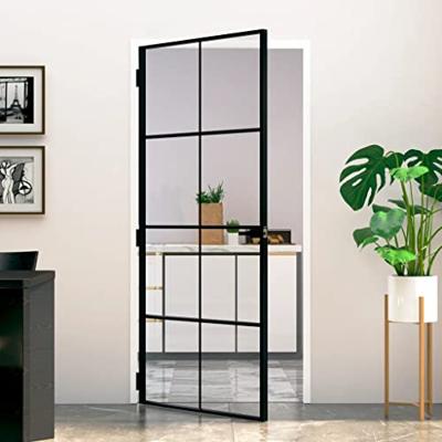 VidaXL Binnendeur 93x201,5 cm gehard glas en aluminium smal zwart VidaXL Binnendeur 93x201,5 cm gehard glas en aluminium smal zwart