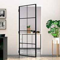 VidaXL Binnendeur 93x201,5 cm gehard glas en aluminium smal zwart - thumbnail