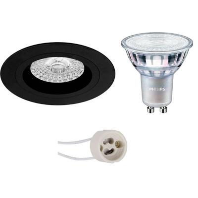 LED Spot Set - Pragmi Rodos Pro - GU10 Fitting - Inbouw Rond - Mat Zwart - Ø93mm - Philips - MASTER 927 36D VLE - 3.7W - Warm Wit 2200K-2700K - DimTone Dimbaar