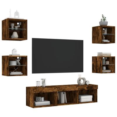 7-delige tv-wandmeubelset met LED bewerkt hout gerookt eiken