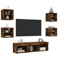 7-delige tv-wandmeubelset met LED bewerkt hout gerookt eiken - thumbnail
