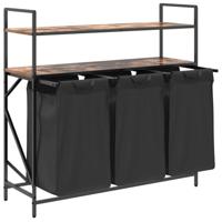 Wasmand 3 vakken met planken gerookt eikenkleurig - thumbnail