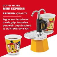 Italiaanse koffiezetset + 2 kopjes - BIALETTI - Mini-express LICHTENSTEIN - 100 ml - Roestvrij staal / Geel - thumbnail
