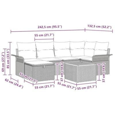 Tuinbankenset met kussen met opslag 7 pcs Zwart Poly riet