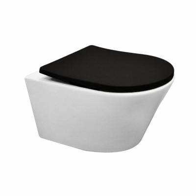 Wiesbaden Vesta wandcloset rimless mat wit met Shade slim toiletzitting softclose en quick release mat zwart 32.6013
