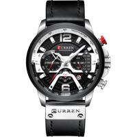 CURREN M8329 casual sport lederen horloge voor mannen (wit zwart) - thumbnail