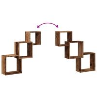 Wandplanken kubus 68x15x68 cm bewerkt hout oud houtkleurig - thumbnail