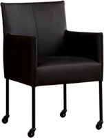 Zwarte leren moderne kuipstoel More - poot rond zwart met wiel - Rancho Leer Nero (zwart leer) - thumbnail