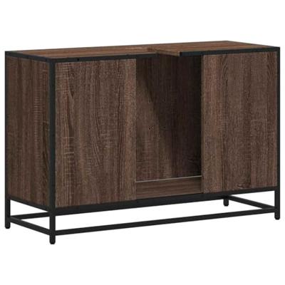 Wastafelkast 90x33x60 cm bewerkt hout bruin eikenkleurig