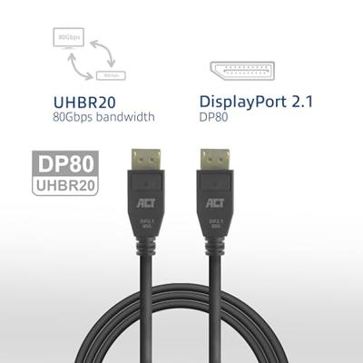 ACT 1 meter 4K@240Hz. 8K@60Hz of 10K@30Hz DisplayPort 2.1 kabel. DP80 UHBR20
