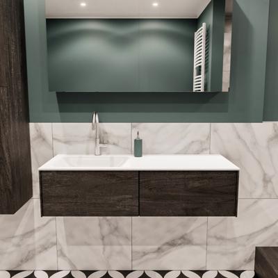 Mondiaz Lush Cloud badmeubel eiken Dark brown 120 cm 2 lades solid surface enkele spoelbak links 1 kraangat Mondiaz Lush Cloud badmeubel eiken Dark brown 120 cm 2 lades solid surface enkele spoelbak links 1 kraangat