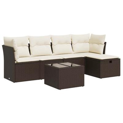 5-delige Loungeset met kussens poly rattan bruin