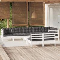 9-delige Loungeset met kussens massief grenenhout wit - thumbnail