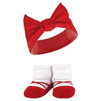 Hudson Baby Infant Girl Headband and Socks Giftset, Red Houndstooth Bows, One Size - thumbnail